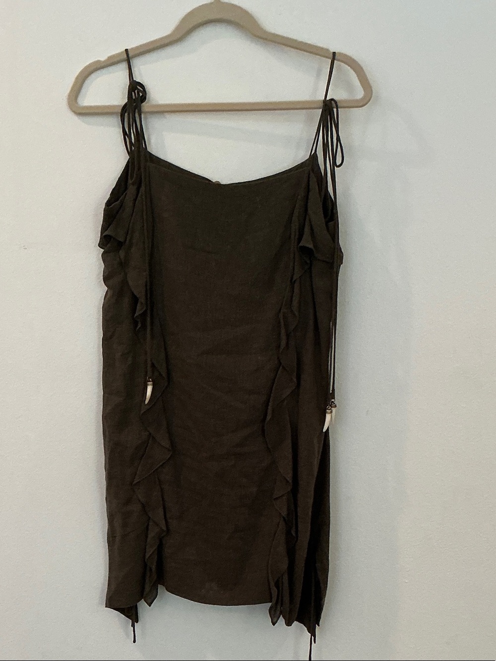 Vix by Paula Hermanny Spaghetti Strap Mini Dress with Side Ruffles - Olive